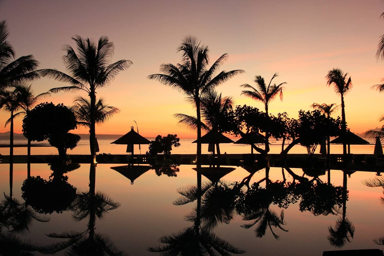 Bali, bazén a palmy
